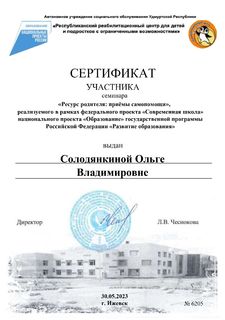 Сертификат Солодянкина О.В. 2023